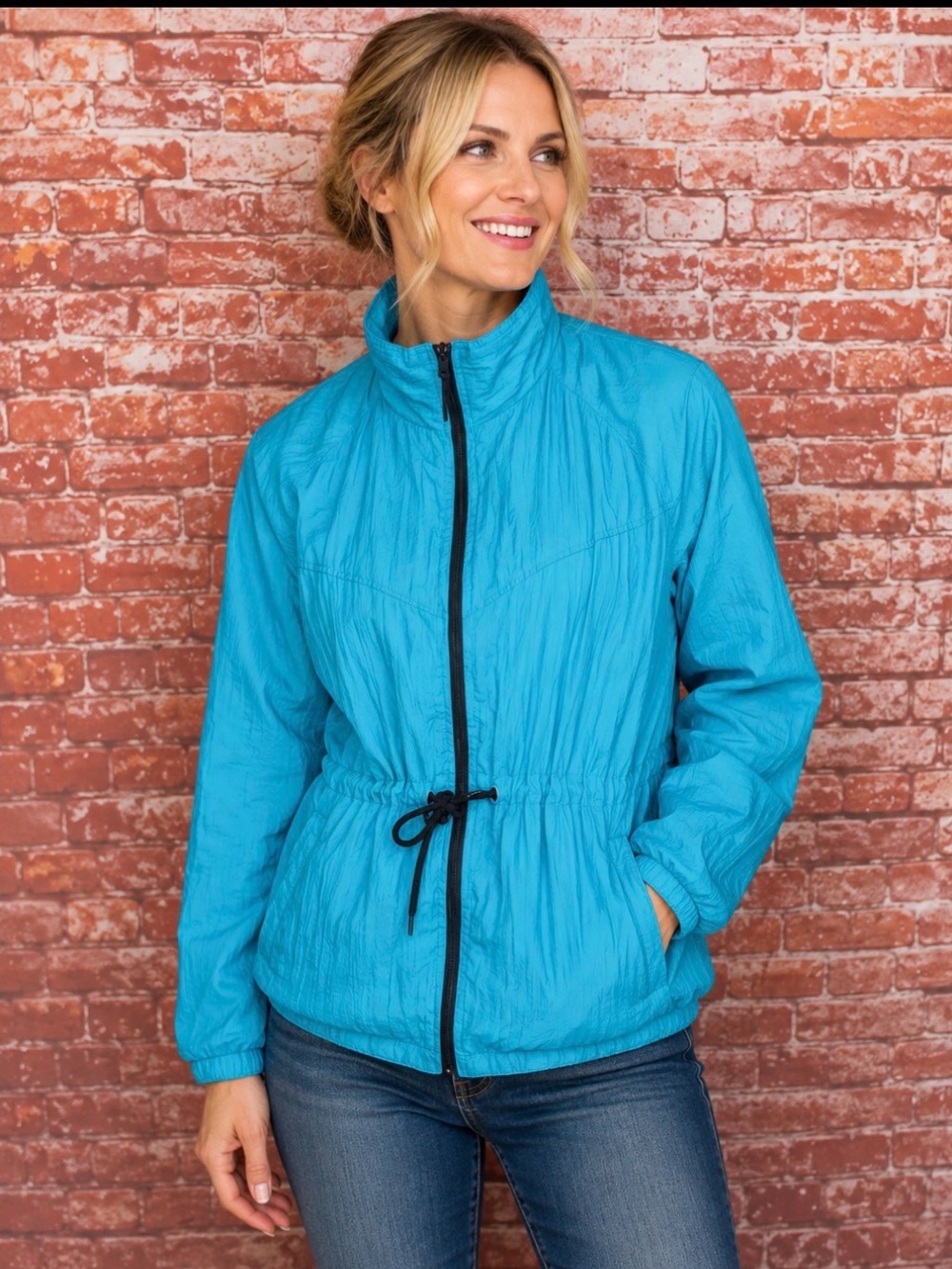 Vintage 80s Bobbie Brooks turquoise blue Windbreaker Jacket